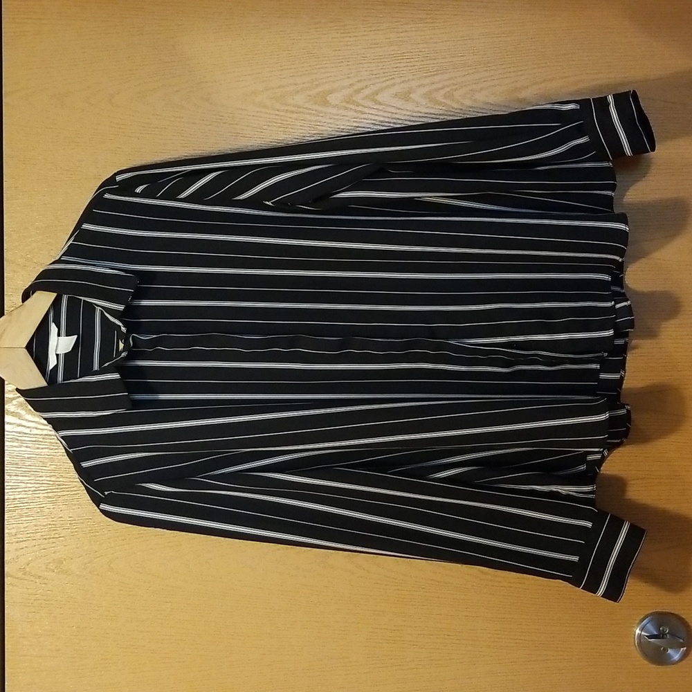 H&M button front black and white striped blouse size 14